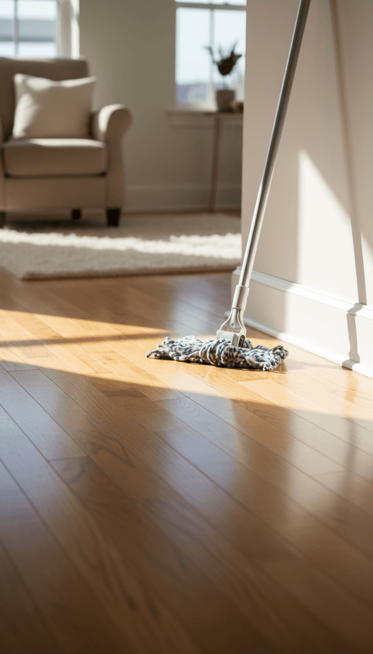 Cleanly mopped hardwood floors