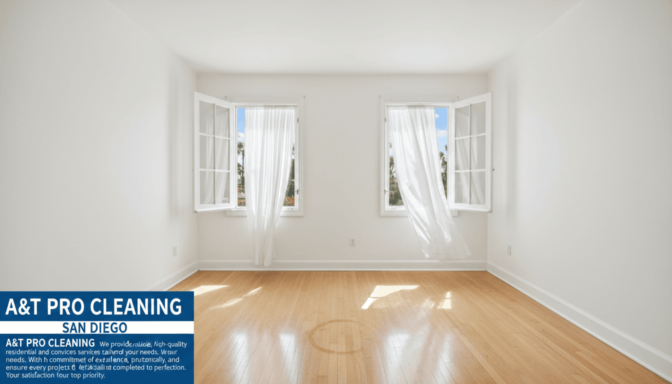 Empty residential bedroom with pristine walls, clean floors, and open windows, ready for new occupants